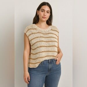 Tart Cream Tan Stripe Dolman Knit Top NWT Short Sleeve Relaxed Boho Medium
